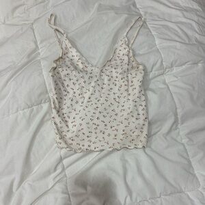 Brandy Melville Floral Cream Spaghetti Strap Top
